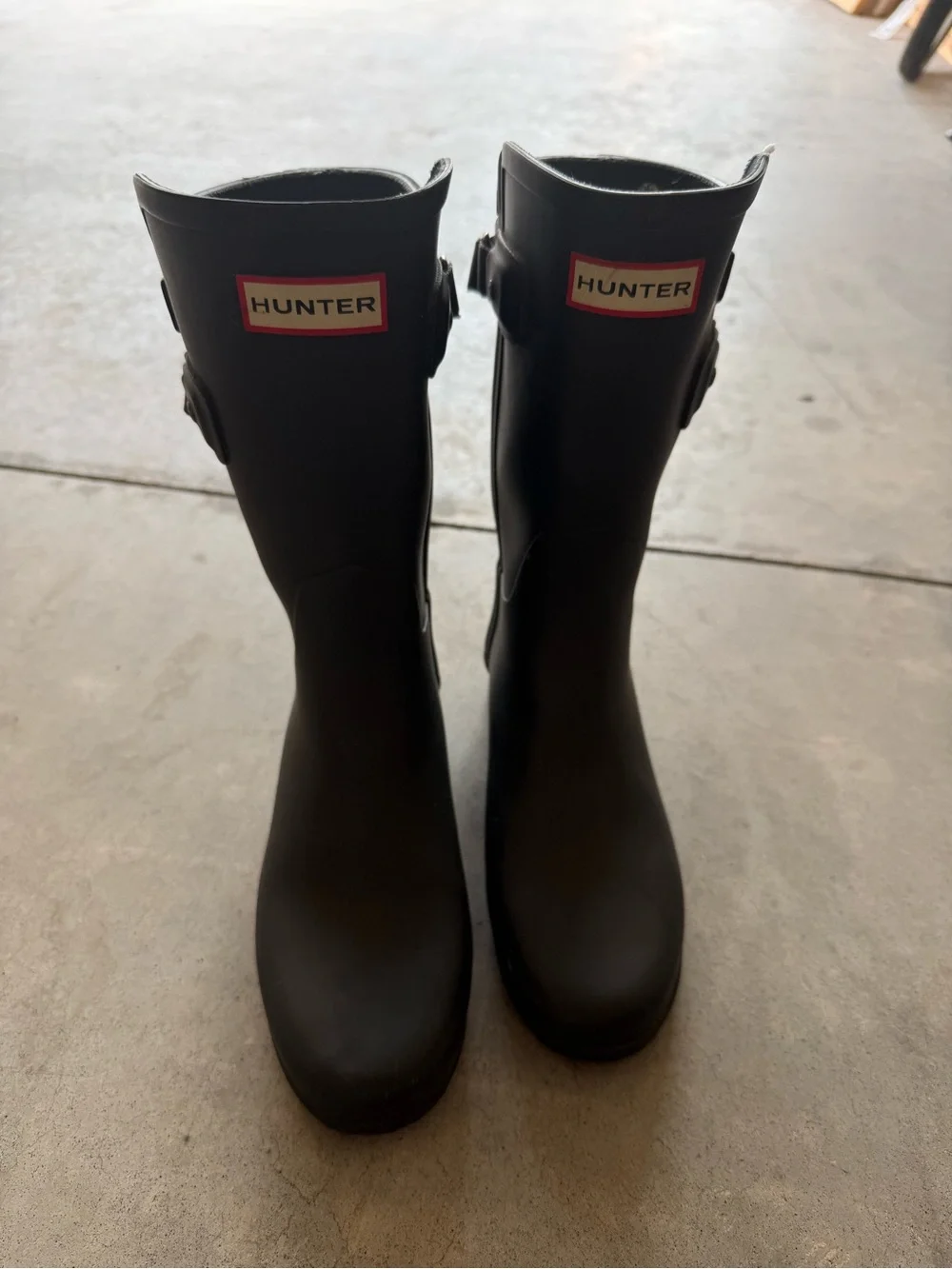 Hunter Black Rain Boots with Red Logo Trim